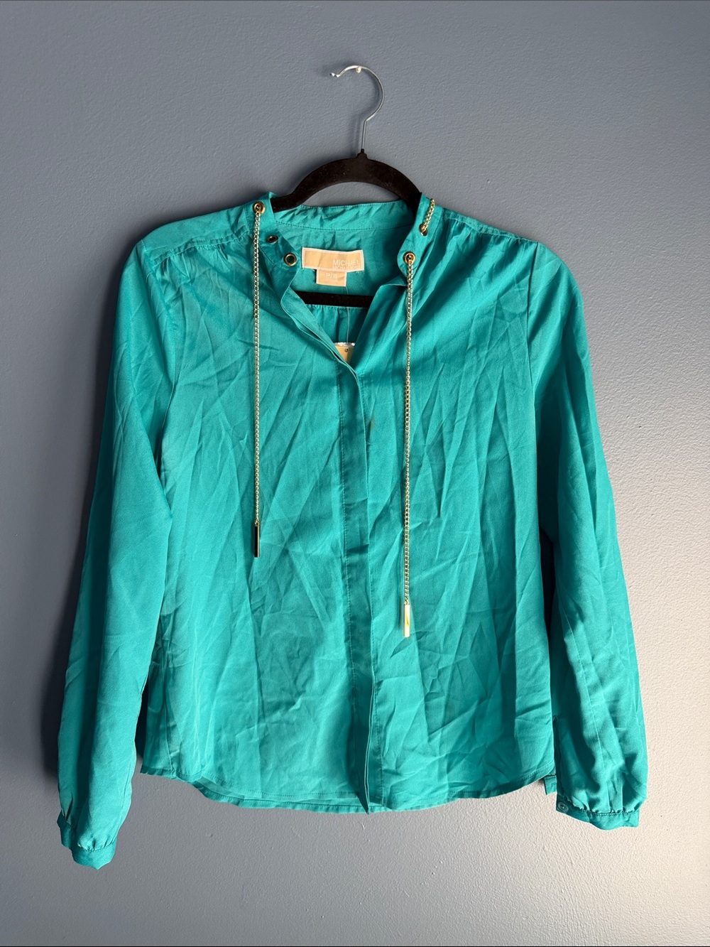 Michael Kors Teal Long-Sleeve Hooded Blouse